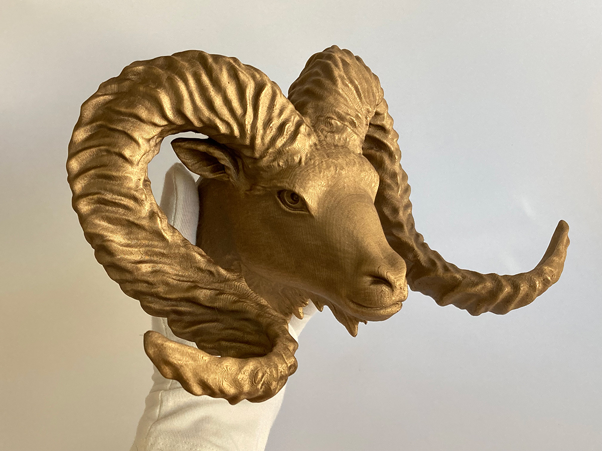 Ram Head Vintage Bronze 3D Printed Wall Sculpture